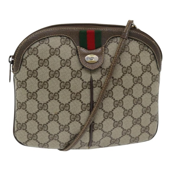 GUCCI GG Supreme Web Sherry Line Shoulder Bag PVC Beige 904 02 047 Auth 83663 - Picture 1 of 16